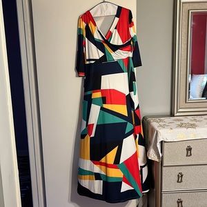 Absolutely gorgeous satin mid sleeve multicolored floor length dress!